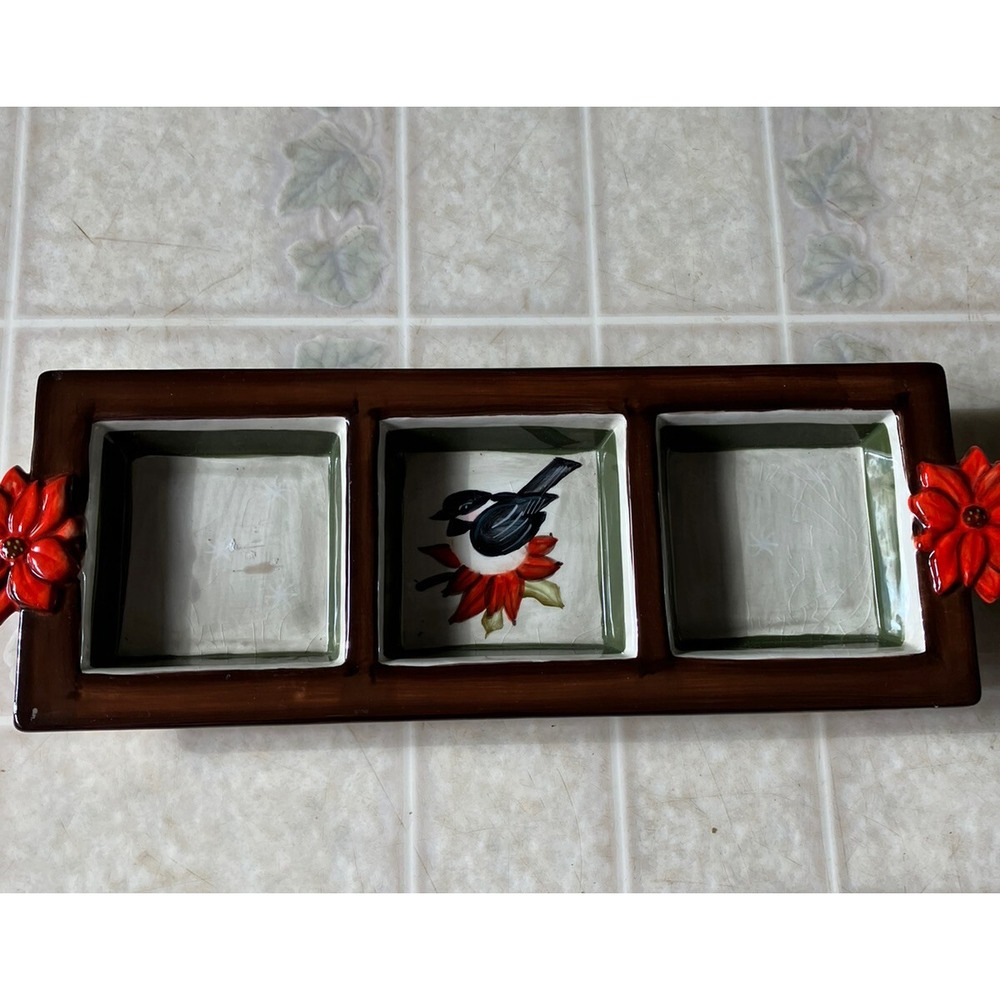 PFALTZGRAFF WOODLAND Ceramic 3 Sectioned Divided Platter Flower handles